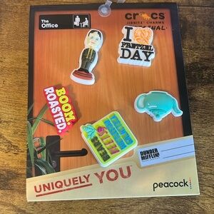 The Office Crocs 5 Jibbitz Charms. New in package Dunder Mifflin Peacock TV NeW